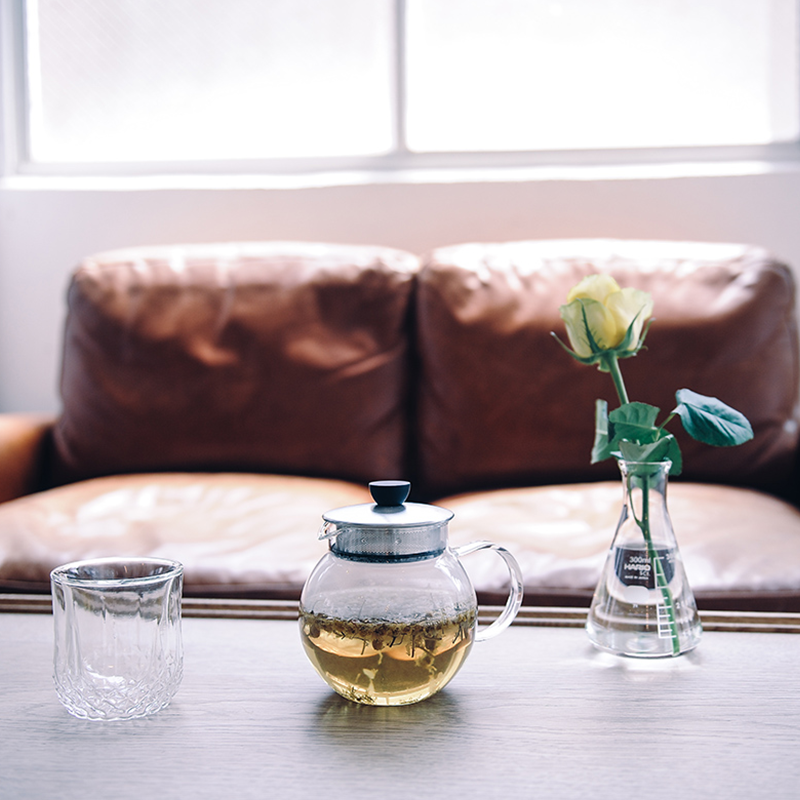 HARIO Jumping Leaf Teapot 600ml JPS-60-HSV glass tea pot herb tea cup flower couch